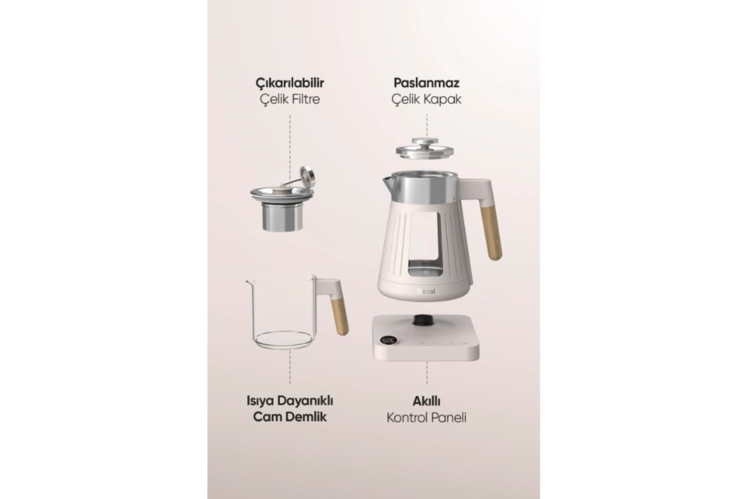Fressi FR-CM17 Theora Dijital Standlı Cam Krem Çay Makinesi