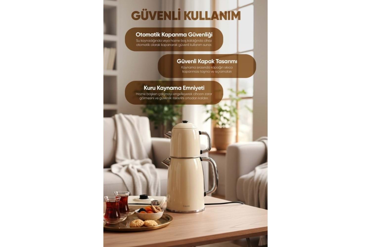 Fressi FR-CM26 Lavena Standlı Dijital Göstergeli Krem Çay Makinesi