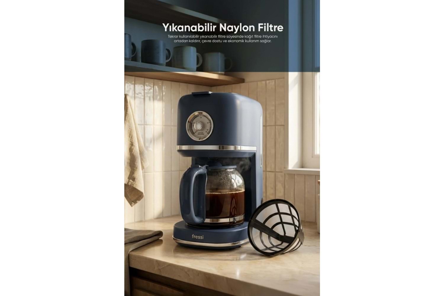 Fressi FR-FC1015 Urban Kadranlı 1,5L Lacivert Filtre Kahve Makinesi