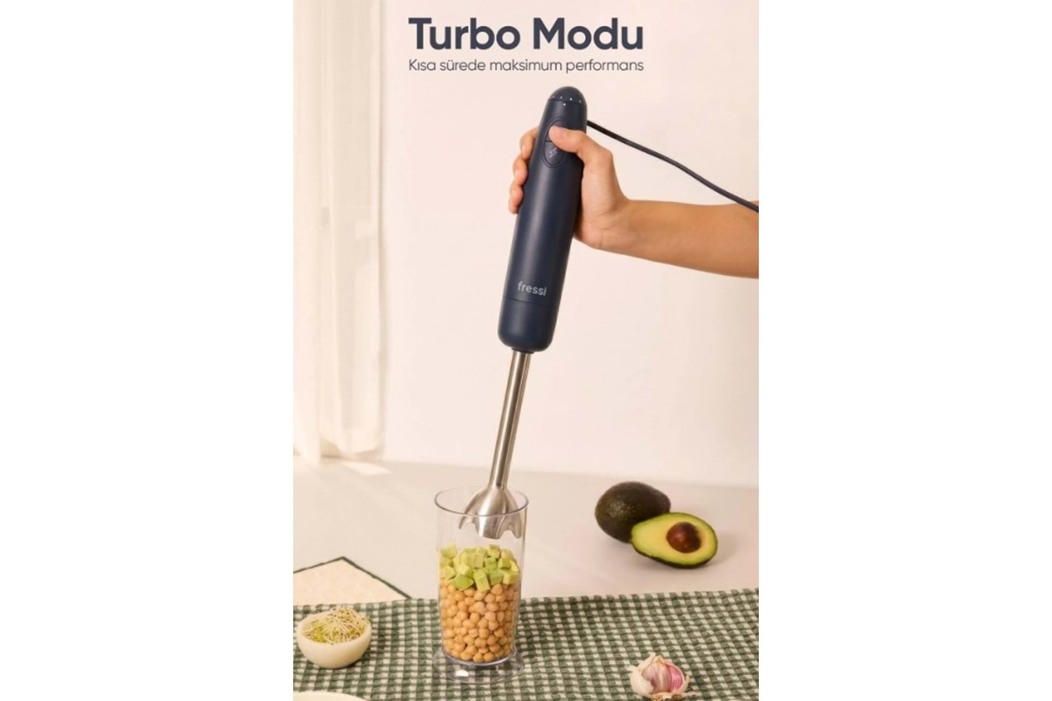 Fressi FR-HB271 Urban Paslanmaz Çelik Bıçaklı Turbo 1000W Lacivert El Blenderı
