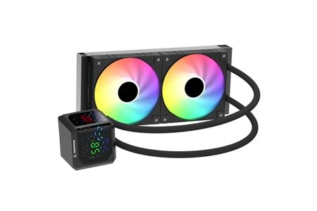 Rampage HELIOS D24 Siyah 12cm Fan Sıcaklık Göstergeli Intel LGA1700/AMD AM5 ARGB 240mm Sıvı Soğutmalı CPU Fan