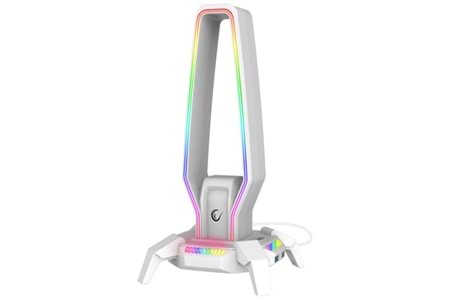 Rampage RM-H27 IGRIS Kulaklık İçin Stand RGB Işıklı 3*USB 1*Type-C Beyaz 1*3.5mm Port