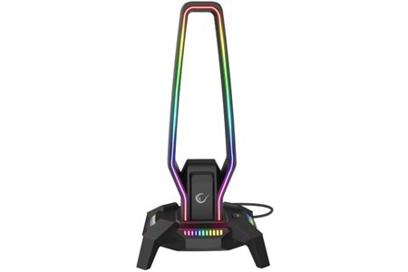 Rampage RM-H27 IGRIS Kulaklık İçin Stand RGB Işıklı 3*USB 1*Type-C Siyah 1*3.5mm Port