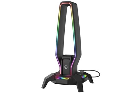 Rampage RM-H27 IGRIS Kulaklık İçin Stand RGB Işıklı 3*USB 1*Type-C Siyah 1*3.5mm Port