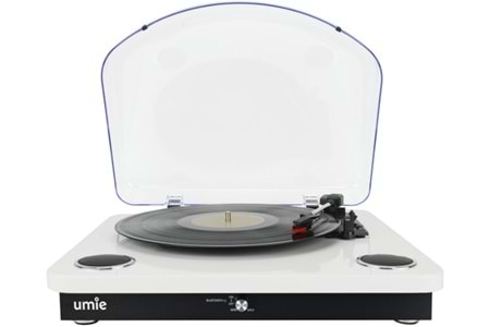 Umie Bemol Beyaz Piano Kaplama Plak Çalar 10W BT İN, BT OUT, RCA, USB Özellikli Nostaljik Pikap