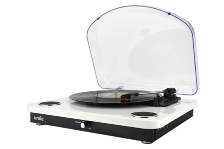 Umie Bemol Beyaz Piano Kaplama Plak Çalar 10W BT İN, BT OUT, RCA, USB Özellikli Nostaljik Pikap