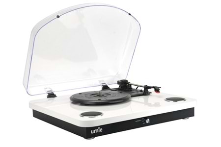 Umie Bemol Beyaz Piano Kaplama Plak Çalar 10W BT İN, BT OUT, RCA, USB Özellikli Nostaljik Pikap
