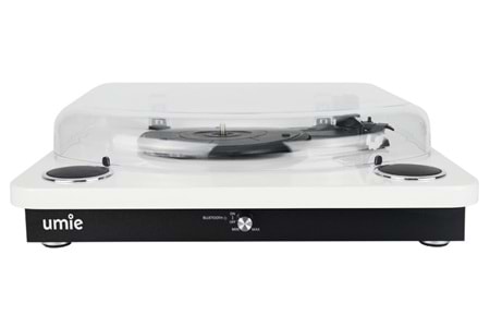 Umie Bemol Beyaz Piano Kaplama Plak Çalar 10W BT İN, BT OUT, RCA, USB Özellikli Nostaljik Pikap