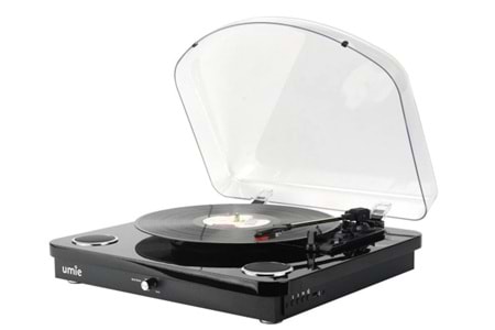 Umie Bemol Siyah Piano Kaplama Plak Çalar 10W BT İN, BT OUT, RCA, USB Özellikli Nostaljik Pikap