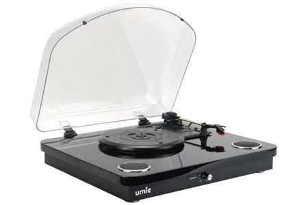 Umie Bemol Siyah Piano Kaplama Plak Çalar 10W BT İN, BT OUT, RCA, USB Özellikli Nostaljik Pikap