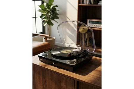 Umie Bemol Siyah Piano Kaplama Plak Çalar 10W BT İN, BT OUT, RCA, USB Özellikli Nostaljik Pikap