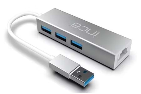 Inca IUSB-03T USB Girişli 4 Port USB 3.0 Ethernet RJ45 Çoklayıcı Hub
