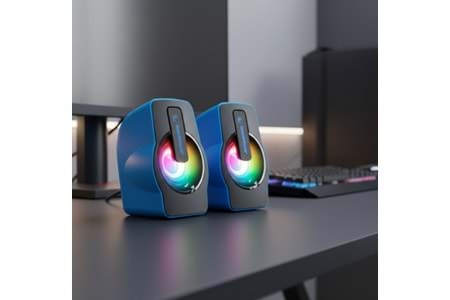 Rampage RMS-G7 FALSETTO 2.0 6 Watt RGB Ledli Mavi Multimedia Gaming USB Speaker