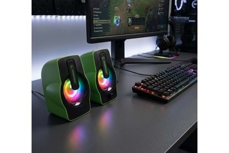 Rampage RMS-G7 FALSETTO 2.0 6 Watt RGB Ledli Yeşil Multimedia Gaming USB Speaker