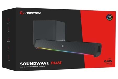Rampage RM-1 SoundWave Plus Siyah Total 64W 16V/4.06A BT+USB+AUX+TF Kartlı Gaming Soundbar Speaker