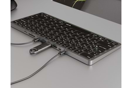 S-Link SW-K801 Siyah USB 8 in 1 USB Q Klavye 2*USB, HDMI, TYPE-C, AUX, TF ve SD Okuyuculu HUB Klavye