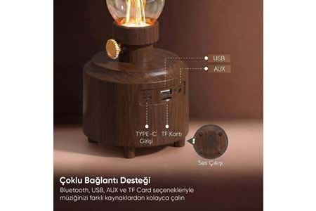 Mikado MD-1 Luxound 5W Kahverengi BT Nostalji Lambalı Retro Speaker