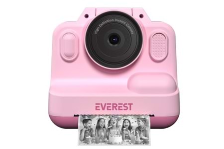 Everest EV-8093 Pembe 1080P Full HD 1300mAh Şarjlı Müzik Anında Baskı Yapabilen Dijital Çocuk Kamerası