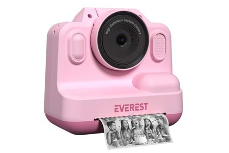 Everest EV-8093 Pembe 1080P Full HD 1300mAh Şarjlı Müzik Anında Baskı Yapabilen Dijital Çocuk Kamerası