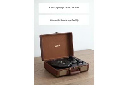 Fressi Zenitte Nostaljik Pikap Plak Çalar Şarjlı Dahili Hoparlörlü Bluetooth USB RCA FR-P101 - Kahverengi