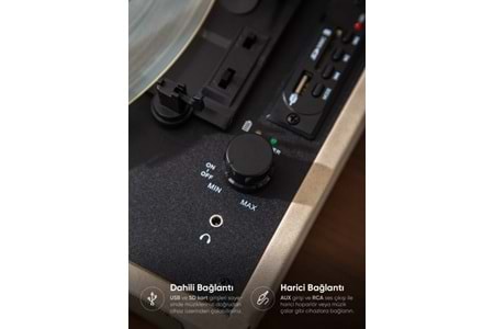 Fressi Zenitte Nostaljik Pikap Plak Çalar Şarjlı Dahili Hoparlörlü Bluetooth USB RCA FR-P101 - Krem