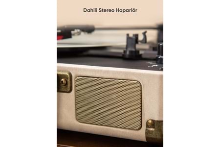 Fressi Zenitte Nostaljik Pikap Plak Çalar Şarjlı Dahili Hoparlörlü Bluetooth USB RCA FR-P101 - Krem