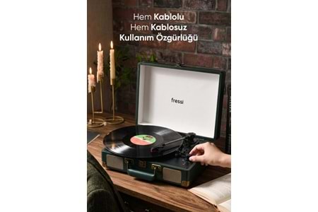 Fressi Zenitte Nostaljik Pikap Plak Çalar Şarjlı Dahili Hoparlörlü Bluetooth USB RCA FR-P101 - Yeşil