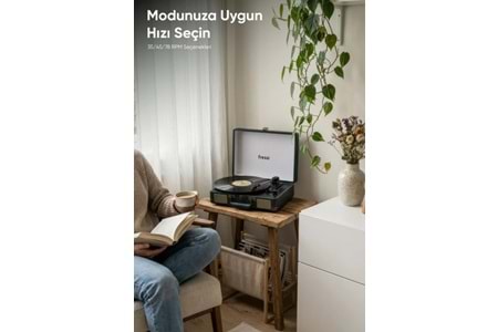 Fressi Zenitte Nostaljik Pikap Plak Çalar Şarjlı Dahili Hoparlörlü Bluetooth USB RCA FR-P101 - Yeşil
