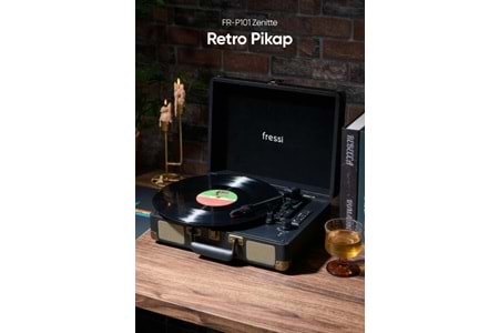 Fressi Zenitte Nostaljik Pikap Plak Çalar Şarjlı Dahili Hoparlörlü Bluetooth USB RCA FR-P101 - Siyah