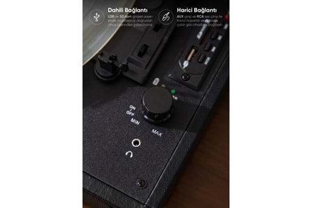 Fressi Zenitte Nostaljik Pikap Plak Çalar Şarjlı Dahili Hoparlörlü Bluetooth USB RCA FR-P101 - Siyah