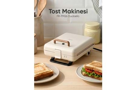 Fressi FR-TM26 Tost ve Izgara Makinesi Duobello 4 Dilim Tam Açılır | Çıkarabilir Yapışmaz Plakalı - Krem