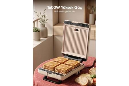 Fressi FR-TM26 Tost ve Izgara Makinesi Duobello 4 Dilim Tam Açılır | Çıkarabilir Yapışmaz Plakalı - Krem