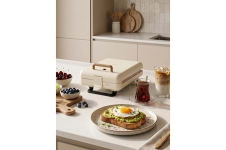 Fressi FR-TM26 Tost ve Izgara Makinesi Duobello 4 Dilim Tam Açılır | Çıkarabilir Yapışmaz Plakalı - Krem