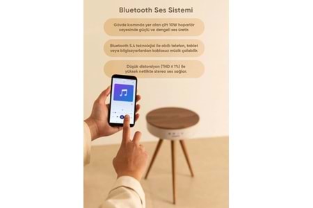 Fressi FR-SH2502 Bluetooth Hoparlör Hızlı Şarj Destekli Ahşap Ayaklı Kablolu Sehpa Speaker