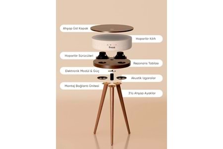 Fressi FR-SH2502 Bluetooth Hoparlör Hızlı Şarj Destekli Ahşap Ayaklı Kablolu Sehpa Speaker