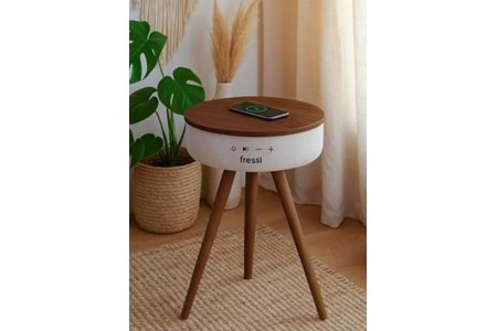 Fressi FR-SH2502 Bluetooth Hoparlör Hızlı Şarj Destekli Ahşap Ayaklı Kablolu Sehpa Speaker