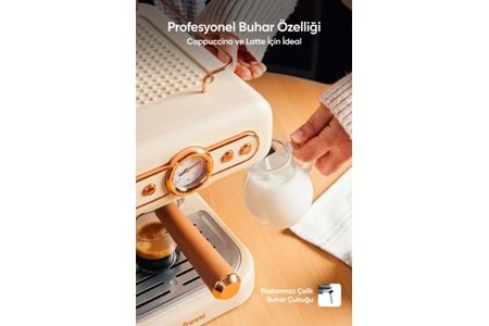 Fressi Espresso Latte Cappuccino Kahve Makinesi Süt Köpürtücülü 20bar Basınçlı 1,2lt Em-01 Ristretto - Krem