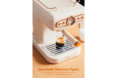 Fressi Espresso Latte Cappuccino Kahve Makinesi Süt Köpürtücülü 20bar Basınçlı 1,2lt Em-01 Ristretto - Krem