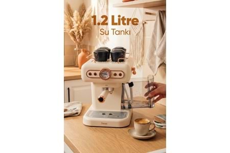 Fressi Espresso Latte Cappuccino Kahve Makinesi Süt Köpürtücülü 20bar Basınçlı 1,2lt Em-01 Ristretto - Krem
