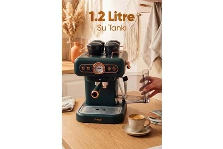 Fressi Espresso Latte Cappuccino Kahve Makinesi Süt Köpürtücülü 20bar Basınçlı 1,2lt Em-01 Ristretto - Yeşil