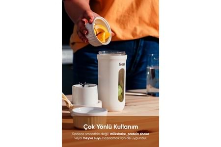 Fressi Kişisel Smoothie Blender Taşınabilir Şarjlı Öğütücü Fonksiyon Smothie Blendır 80w 350ml - Krem