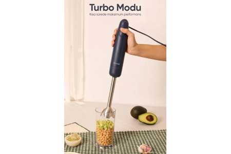 Fressi FR-HB271 Urban Paslanmaz Çelik Bıçaklı Turbo 1000W Lacivert El Blenderı