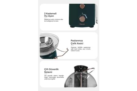Fressi Katı Meyve Sıkacağı Hız Ayarlı 1,2L 800W FR-KM01 Essenza - Yeşil