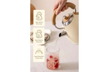 Fressi FR-KT07 Mavera 1,7L Ahşap Kulp Detaylı Krem Kettle Kablosuz Su Isıtıcısı