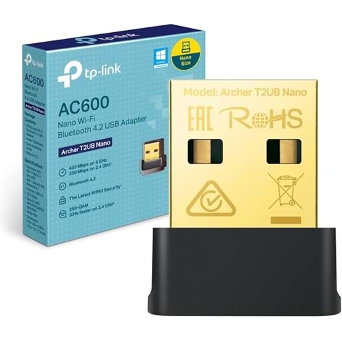 Tp-Link Kablosuz USB Adaptör AC600 Archer T2UB Nano Siyah