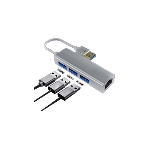 Daytona FC06 USB to 3 Port USB RJ45 Kablolu Adaptör Gri