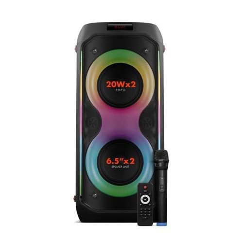 Powerway Duo Taşınabilir Mikrofonlu 20x2 W Karaoke Ses Kayıt Bluetooth Hoparlör Led Işıklı
