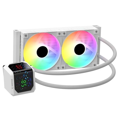 Rampage HELIOS D24 Beyaz 12cm Fan Sıcaklık Göstergeli Intel LGA1700/AMD AM5 ARGB 240mm Sıvı Soğutmalı CPU Fan