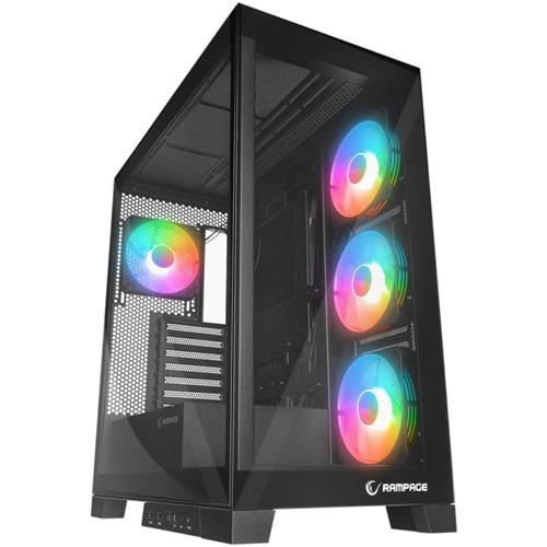 Rampage HYDRA V2 BLACK Type-C+USB3.0 Temperli Camlı 4*ARGB Infinity Fan+Hub E-ATX Exclusive Gaming Oyuncu Kasası