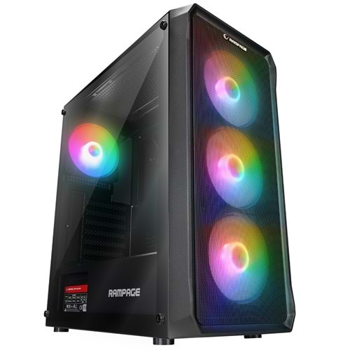 Rampage COMPACT 750W 80+ BRONZE Siyah 4*RGB Auto Fan E-ATX Mid-T Gaming Oyuncu Kasası